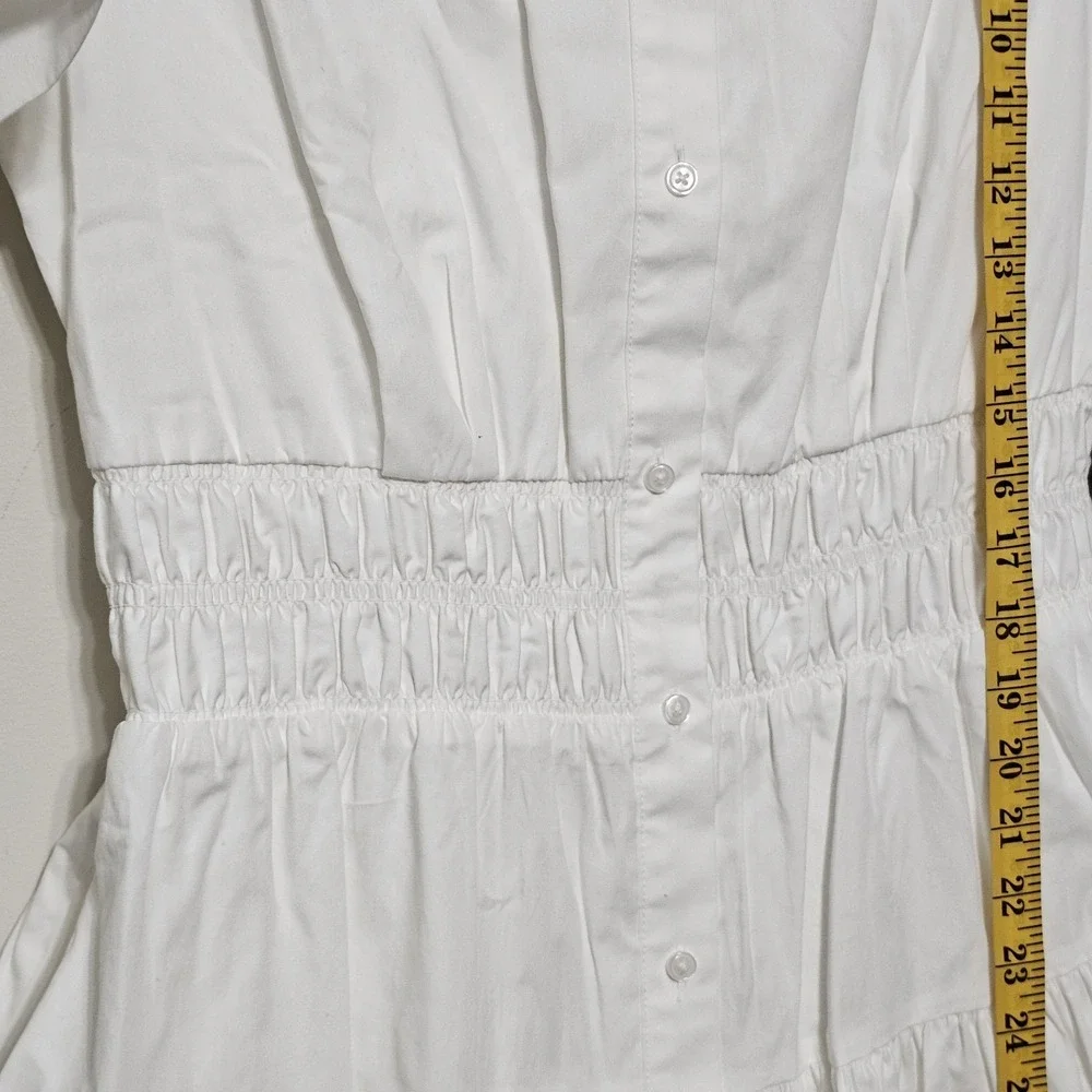 Vince Camuto Women Shirt Dress Size 12 Fit Large New White Elastic Waist Button - Picture 11 of 15